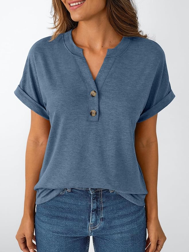 AUTOMET Women's Short Sleeve Shirts Henley Dressy Casual Summer Tops 2026 Spring Fashion Trendy Cute T-Shirts
