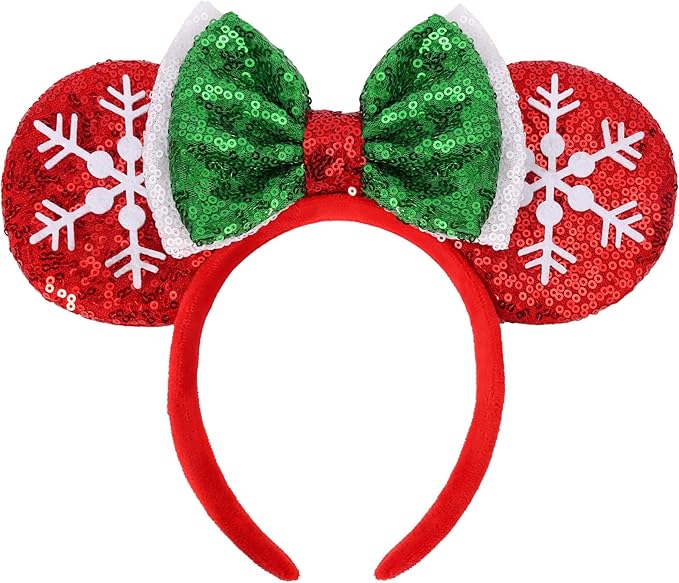 ETLUK Christmas Ears - Mouse Ears for Women, Adults & Girls; Layered Bow Headbands for Parties & Trips