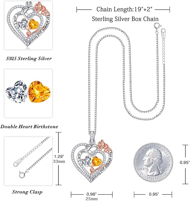 Iefil Valentines Day Gifts for Her - 925 Sterling Silver Double Birthstone Necklace, Anniversary Birthday Gifts for Women, Jewelry Gift for Wife Girlfriend Mom Her