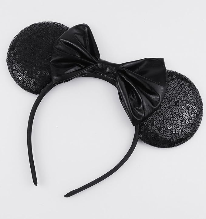 LIHELEI Halloween Black Mouse Ears Headband, Sequin Mouse Ears Headbands for Halloween Costume Party, Hair Accessories for Women -Black Sequin