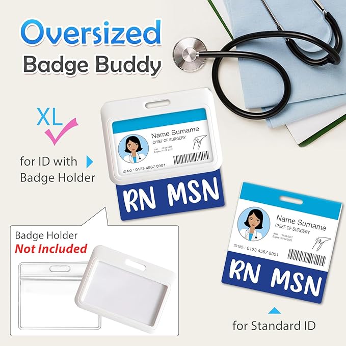 Oversized RN MSN Badge Buddy Card Holder - Horizontal Master of Science in Nursing Accessories XL Blue Pink Black Purple Red ID Badge Card Holder Name Tags Buddy for Hospital Work