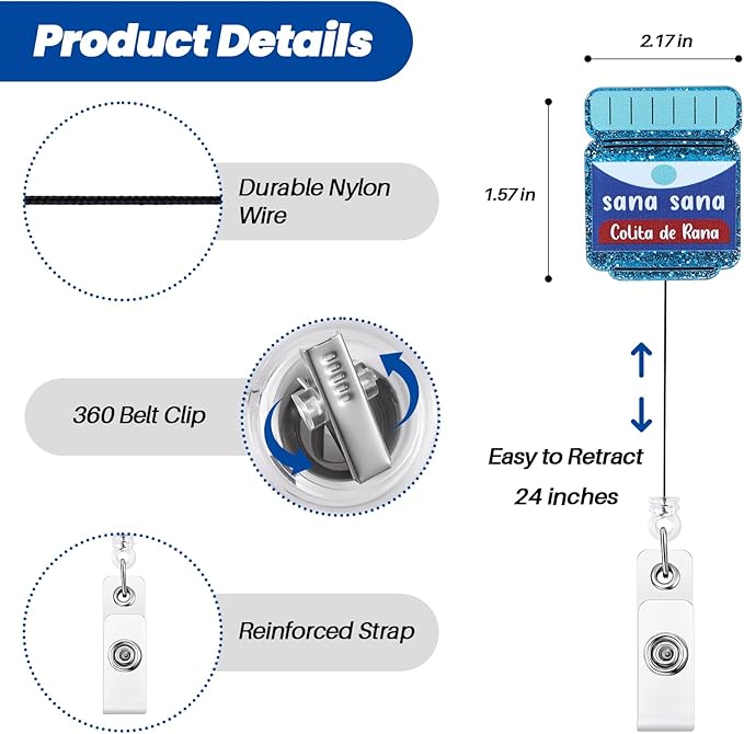 Funny Nurse Badge Reel, Sana Sana Colita De Rana Fun Badge Holder with Retractable Clip, Pediatric Badge Buddy, Nursing Student RN LPN CNA MA Medical Worker Doctor ID Name Work Badge Clip Accessories
