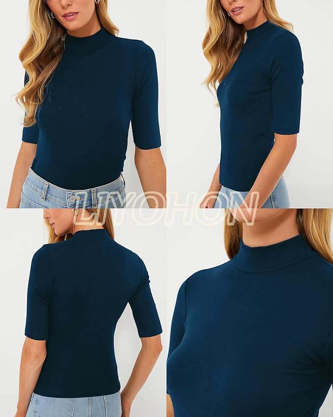 LIYOHON Womens Tops Dressy Casual Mock Turtleneck Business Short Sleeve T Shirts Going Out Tops 2026