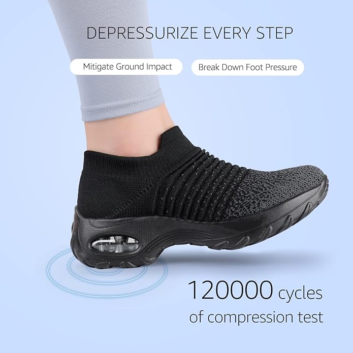 HKR Women's Walking Shoes Arch Support Non Slip Work Shoes Breathable Knit Upper Lightweight for Plantar Fasciitis