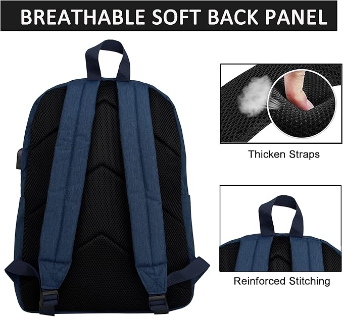 SUPACOOL Casual Laptop Backpack for Men and Women, Backpack for College, USB Charging Port, Lightweight Pack Back(Navy blue)