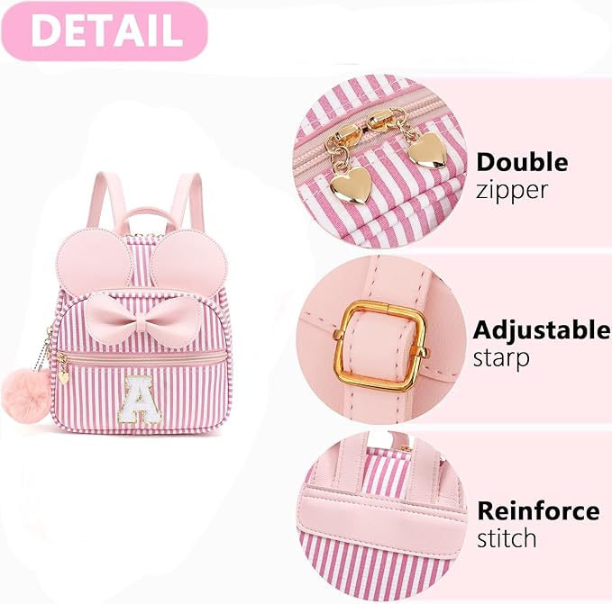 PRLINJSK Initial Mini Backpack for Girls Trendy Stuff Birthday Gift, Small Personalized Mouse Purse for Toddler Kids