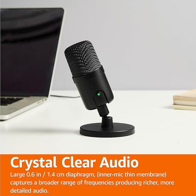 Amazon Basics USB Condenser Microphone for Streaming, Recording, and Podcasting on PC, Plug and Play, Cardioid Pickup, Adjustable Stand with 360° Rotation, 5.8 x 3.4 inches, Black
