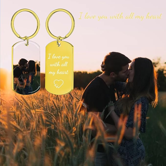 RSQGT Personalized Custom Keychain with Picture - Double Sided Engraving Photo Text Customized Key Chains for Men Boyfriend
