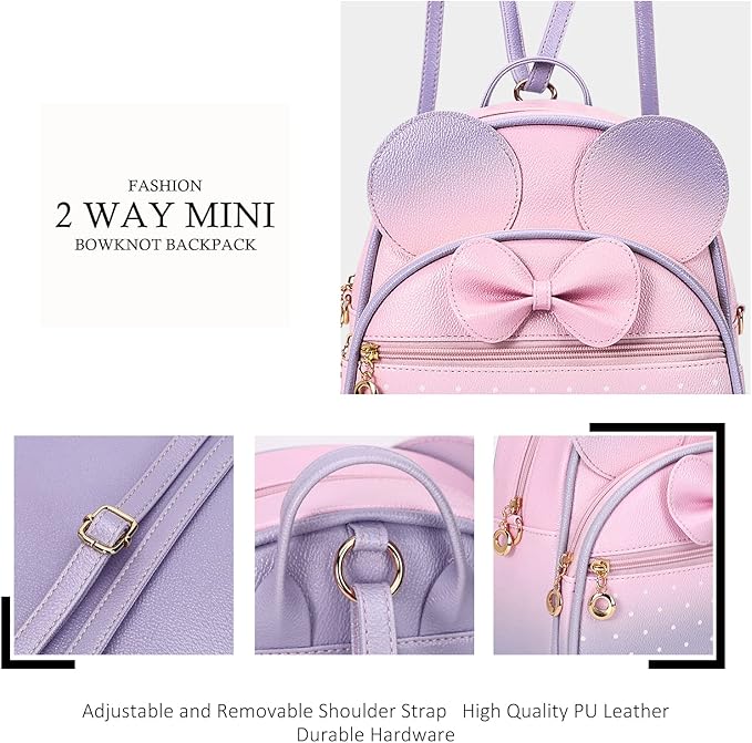 KL928 Girls Mini Backpack Bowknot Polka Dot Cute Daypacks Convertible Shoulder Bag Purse for Women