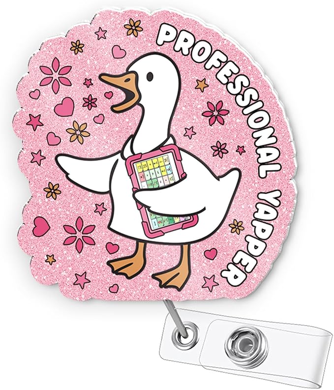 Funny SLP Badge Reel– Retractable Cute Silly Goose Professional Yapper Badge Holder with Aligator Clip, Speech Therapy Gifts for Speech Teacher, SLPA, AAC Specialist, Speech Pathologist