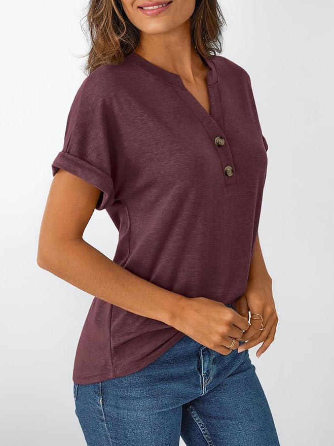 AUTOMET Women's Short Sleeve Shirts Henley Dressy Casual Summer Tops 2026 Spring Fashion Trendy Cute T-Shirts
