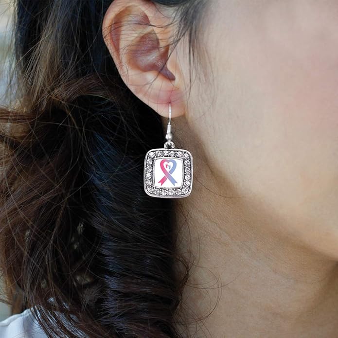 Inspired Silver - Silver Square Charm French Hook Drop Earrings with Cubic Zirconia Jewelry
