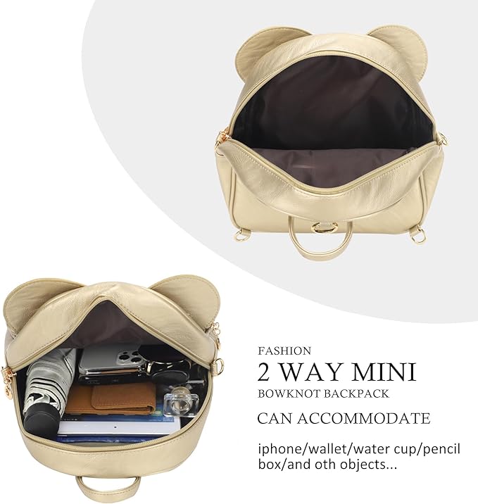 KL928 Girls Mini Backpack Bowknot Polka Dot Cute Daypacks Convertible Shoulder Bag Purse for Women (L.Gold)