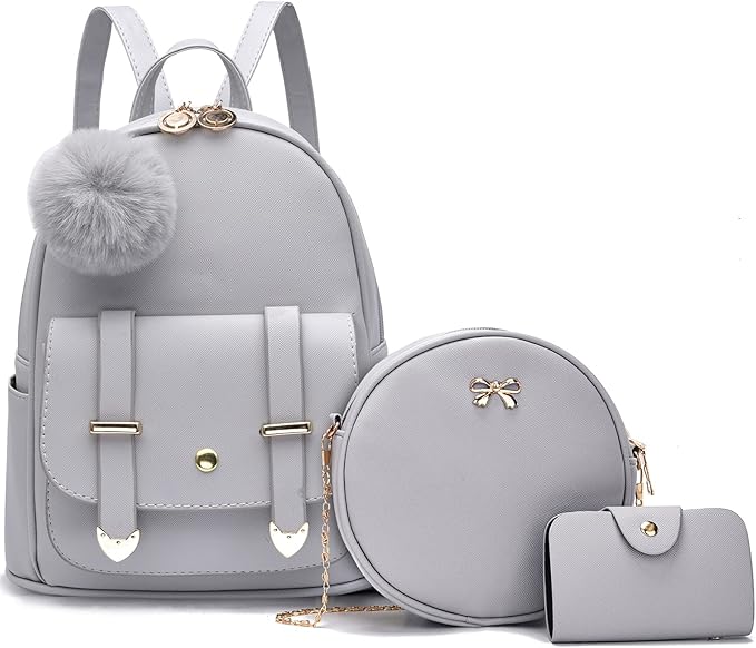 I IHAYNER Mini Backpack Purse for Teen Girls 3-PCS Fashion Backpack Cute Travel Daypacks Women Pompom Backpack Shoulder Bag