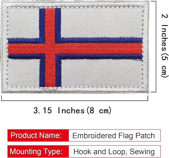 EmWoot 2PCS Faroe Islands Flag Patch Embroidered Morale Patch Military Tactical Patches Hook and Loop