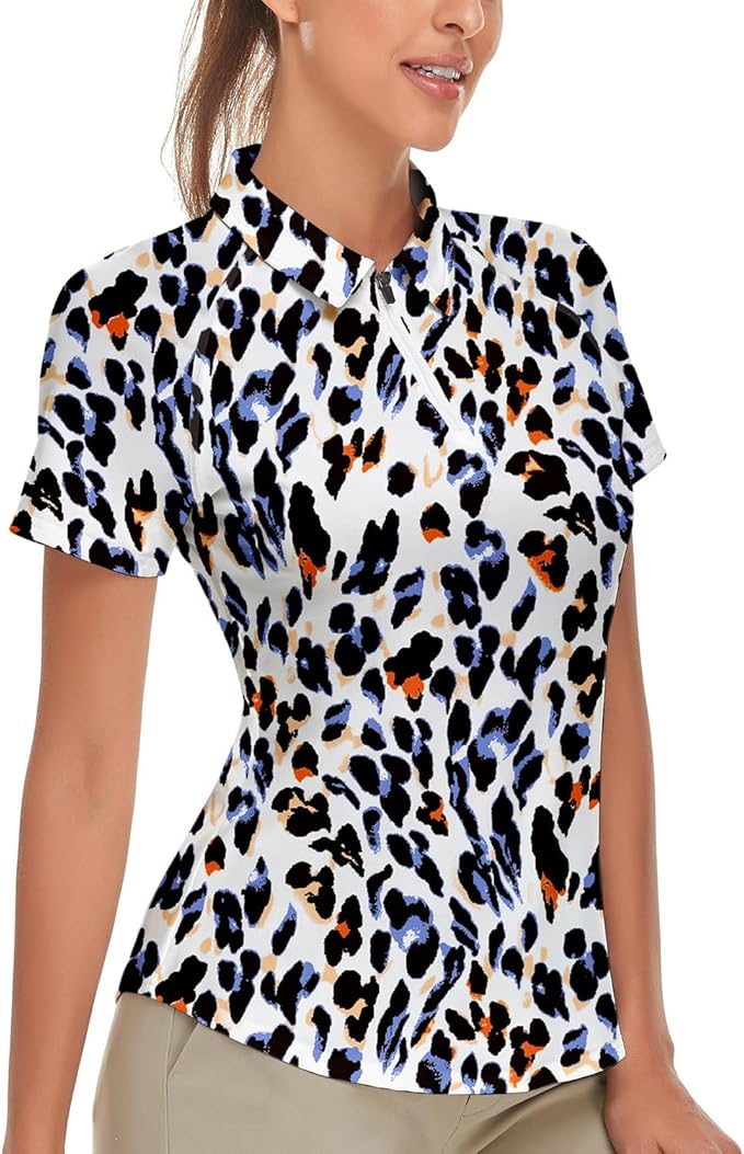 Women's Golf Shirt Short Sleeve Tennis Shirt Quarter Zip Golf Pullover Golf Polo Shirts Argyle Tops