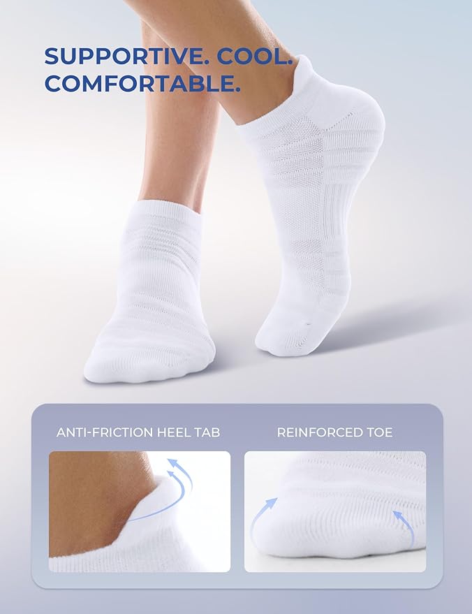 CS CELERSPORT 6 Pack Athletic Running Ankle Socks, Cotton Low Cut Cushioned Anti-Blister Tab Sports Socks Men Women