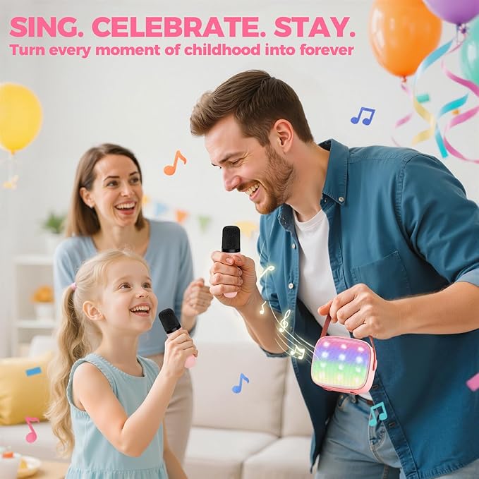 YLL Karaoke Machine for Kids Adults, Bluetooth Mini Speaker with 2 Wireless Microphones, 2026 TOP Birthday Gifts Toys for Girls Ages 3, 4, 5, 6, 7, 8, 9, 10, 12+ Years Old Toddler Family (Lightpink)