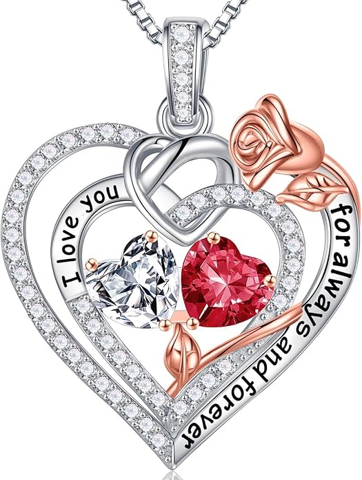 Iefil Valentines Day Gifts for Her - 925 Sterling Silver Double Birthstone Necklace, Anniversary Birthday Gifts for Women, Jewelry Gift for Wife Girlfriend Mom Her