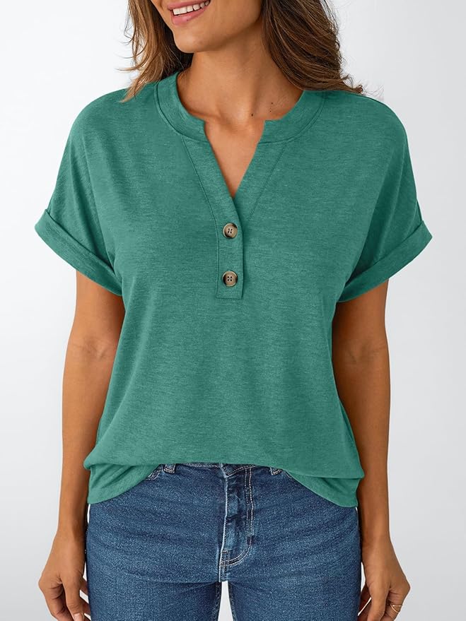 AUTOMET Women's Short Sleeve Shirts Henley Dressy Casual Summer Tops 2026 Spring Fashion Trendy Cute T-Shirts