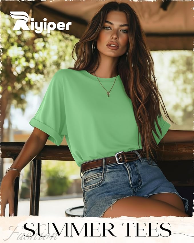 Riyiper 3 Pack Women's Oversized T-Shirt Half Sleeve Summer Tees Casual Loose Fit Crew Neck Basic Tops