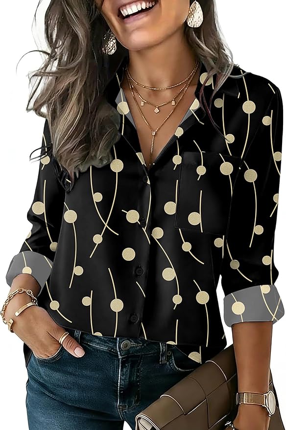 HOTOUCH Button Down Shirts for Women Long Sleeve Blouse Dressy Casual Business Work Tops with Pocket
