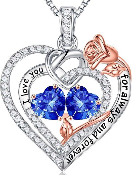 Iefil Valentines Day Gifts for Her - 925 Sterling Silver Double Birthstone Necklace, Anniversary Birthday Gifts for Women, Jewelry Gift for Wife Girlfriend Mom Her
