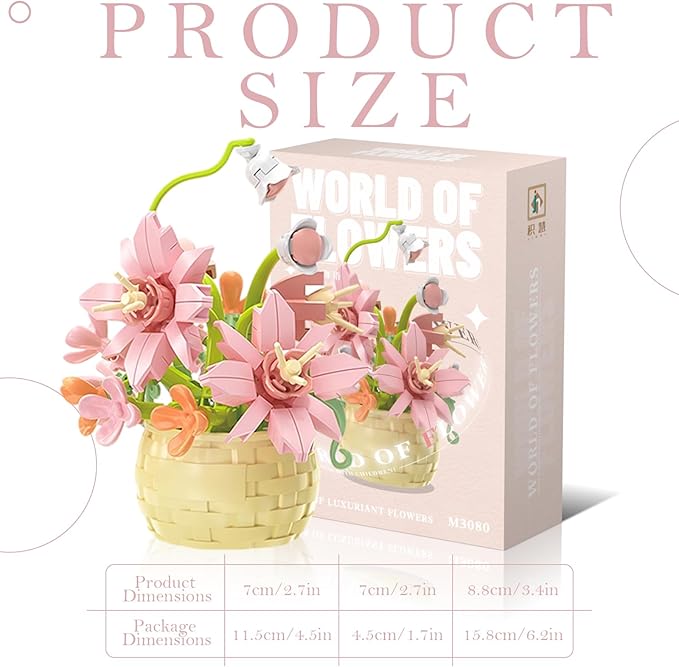 MJDDJA Mini Flowers Building Block Set, Mini Building Blocks, Flower Building Set, Building Block Flowerpot, Mini Bricks Building Sets, Party Favors for Kids Above 10 Years Old (Perfume Lily 155pcs)