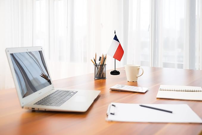 USA American & Chile Chilean Desk Flags, US Chile Office Table Flag, Small Mini Miniature Chilean and US Desktop Flag With 13" Solid Black Pole, Black Base