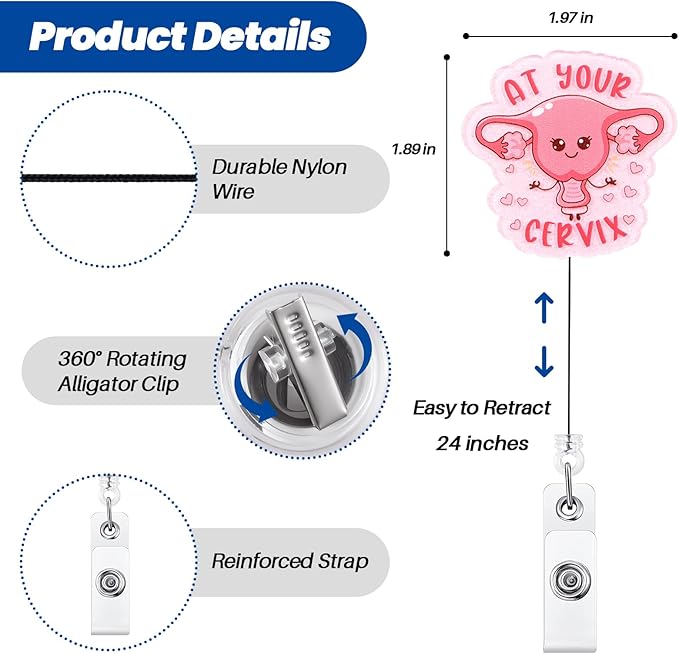 at Your Cervix Funny Badge Reel, Cute Retractable ID Card Badge Holder, Name Tag Medical Work Badge Clip for OB/GYN L&D RN LPN CNA MA ER Night Shift Nurse Nursing Student Doctor, Nurse Gifts