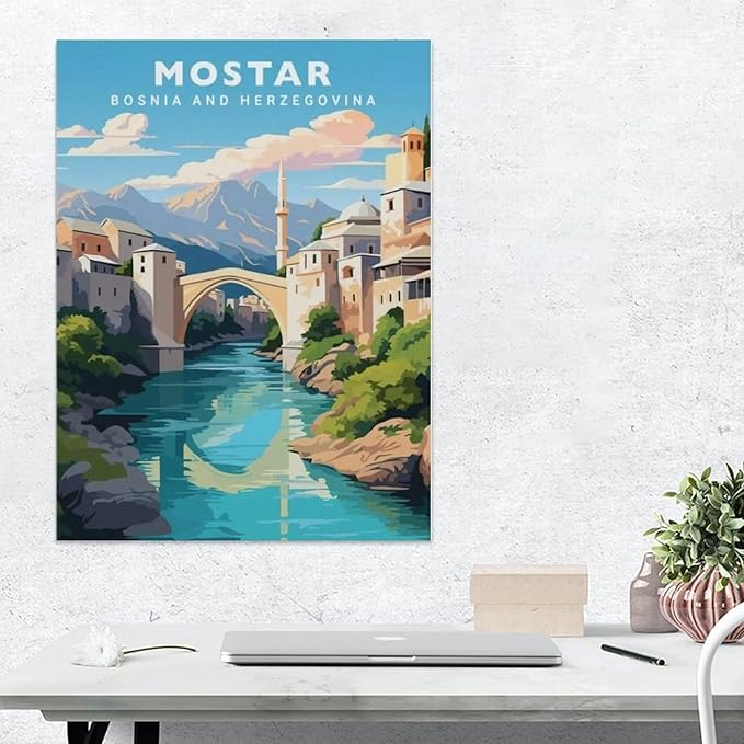 1000Pcs，Mostar Vintage Travel Poster，Jigsaw Adult Decompression Game Puzzle Students Toy for Children Christmas Birthday Gifts（75x50cm）-BG64
