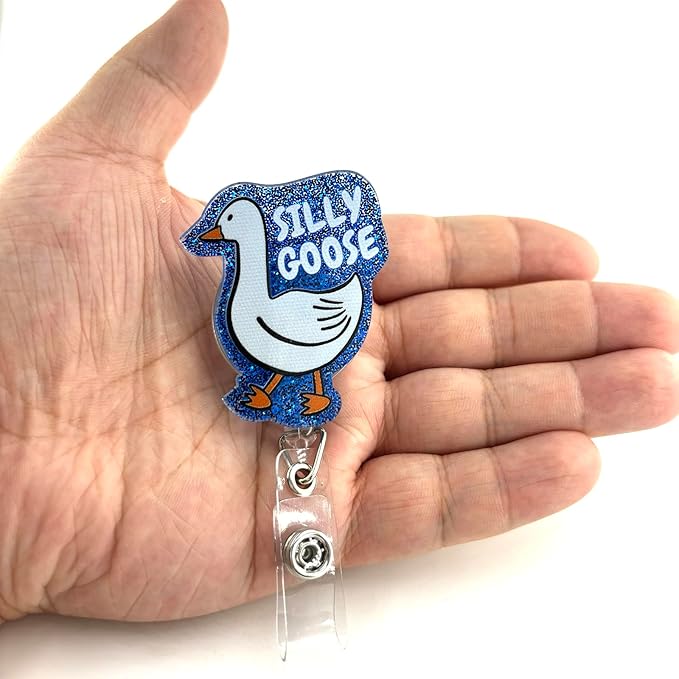 Funny Silly Goose Badge Reel, Cute Retractable ID Card Badge Holder, Name Tag Work Badge Clip for RN LPN CNA MA ER Night Shift Nurse Nursing Student Doctor Teacher Librarian Truck Driver, Nurse Gifts