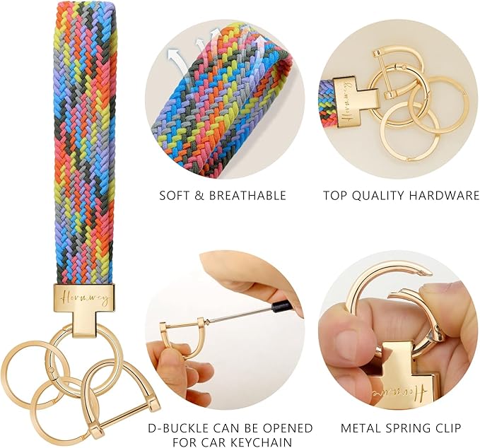 Hovmwey Elastic Wristlet Keychain for Women Men, Cute Car Key Chain, Braided Wrist Strap Lanyard for Keys ID Badges