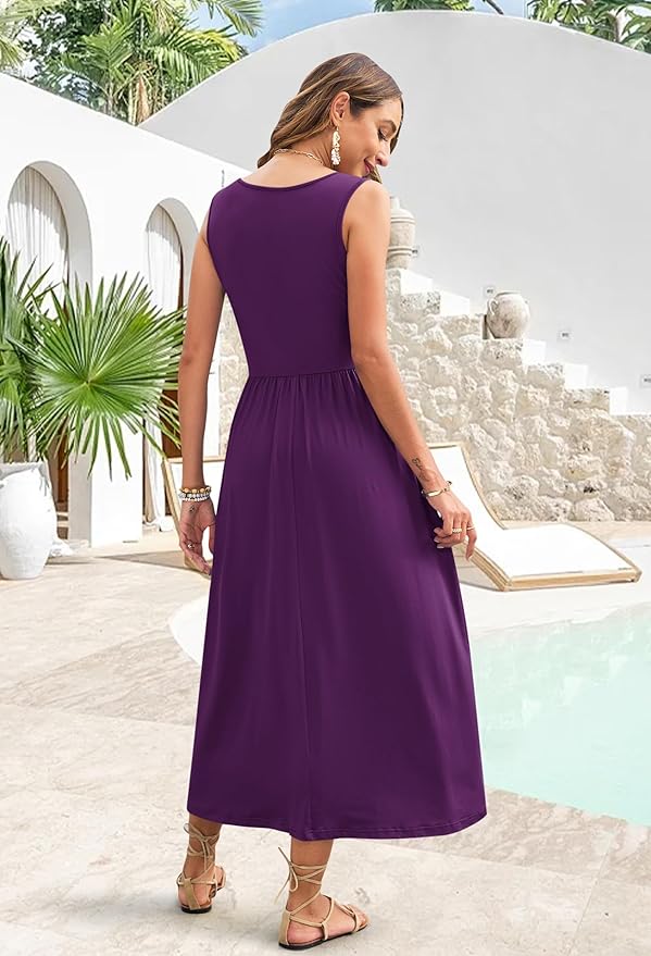 WNEEDU Women's Summer Maxi Dress 2026 Casual Sleeveless Hawaiian Sundress Tropical Long Dress Beach Vacation Outfit