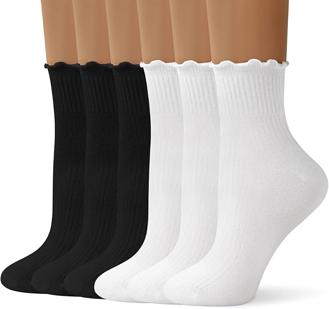 ANDERE ARTE Womens Ruffle Ankle Socks Cute Lettuce Edge Crew Socks for Women
