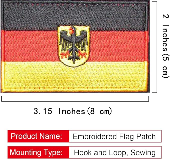 EmWoot 2PCS Germany Flag Emblem Patch Embroidered Morale Patch Military Tactical Patches Hook and Loop(Emblem)