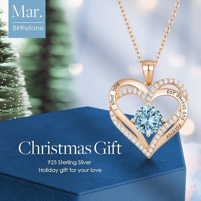 CDE Valentine's Day Gift Forever Love Heart Necklaces for Women, Wedding Anniversary, Birthday Mothers Christmas Day Gifts for Mom, Mother, Wife, S925 Silver Jewelry with Birthstone Pendant