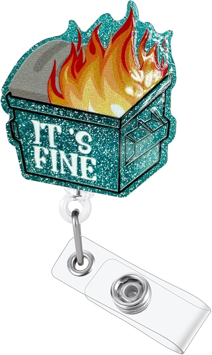 It's Fine Funny Office Badge Reel, Retractable ID Card Badge Holder, Name Tag Work Badge Clip for RN LPN CNA MA ER Night Shift Nurse Nursing Student Doctor Teacher, Nurse Teacher Gifts