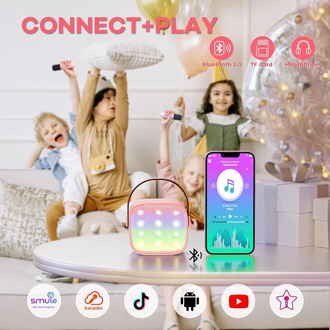 YLL Karaoke Machine for Kids Adults, Bluetooth Mini Speaker with 2 Wireless Microphones, 2026 TOP Birthday Gifts Toys for Girls Ages 3, 4, 5, 6, 7, 8, 9, 10, 12+ Years Old Toddler Family (Lightpink)