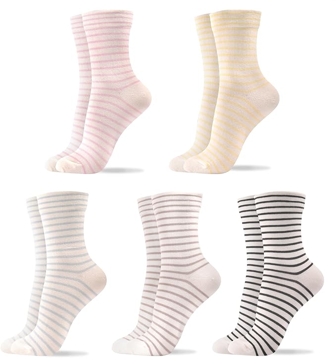 Kikiya Women's Cotton Crew Socks - Cute Flower Graphic Polka Dot Striped Heart Patterned - Ladies Girls Casual Socks Size 6-8