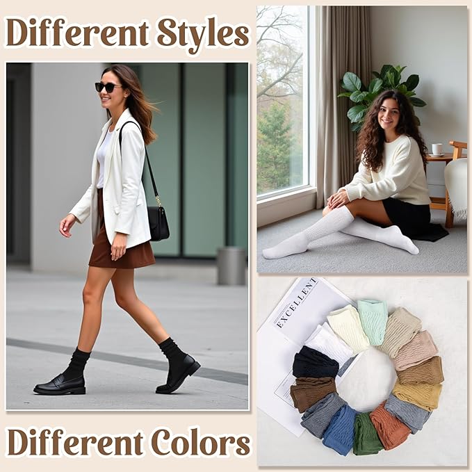 Justay 5 Pairs Slouchy Socks for Women - Slouch Long Crew Knit Boot Athletic Calf Tube Scrunch Socks
