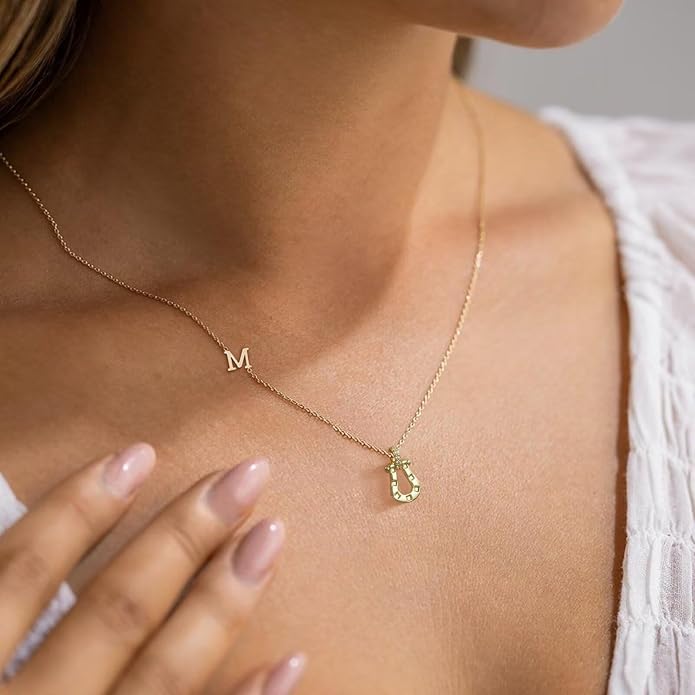 ITS4YEO Valentines Day Gifts for Women Hers, Lucky Horseshoe Initial Necklace, Dainty 14K Gold Plated Pendant Necklace, Trendy Hypoallergenic Jewelry, Gifts for Women and Teen Girls