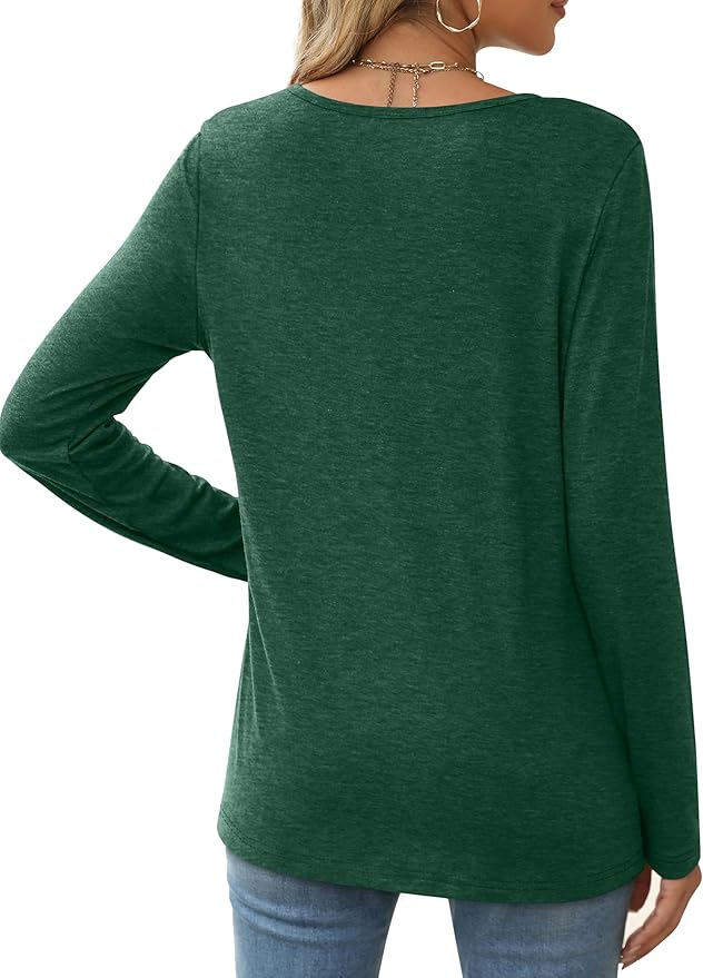 XIEERDUO Long Sleeve Shirts for Women Casual Crew Neck Basic Fall Tops Loose Fit Comfy