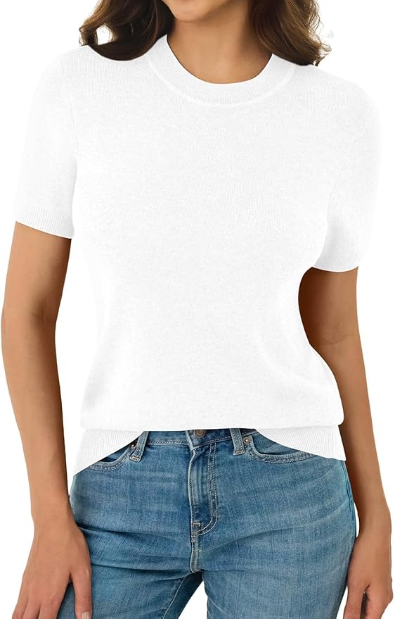 Women's Soft Short Sleeve Wool Blend Pullover Sweater for Business Casual & Fashion