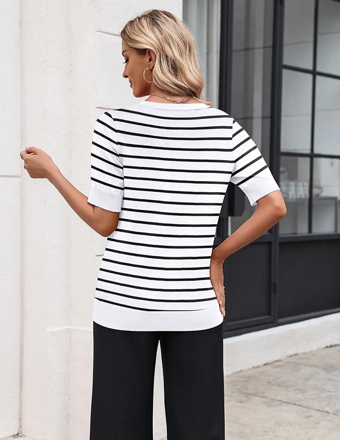 Zeagoo Women's Short Sleeve Sweater 2026 Spring Summer Tops Lightweight Casual V Neck Sweaters Dressy Work Blouses Clothes
