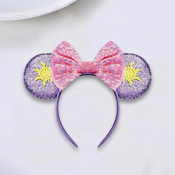 Sequin Mouse Ears Headbands for Women Girls Boys, Glitter Bows Headband for Kids Adults Birthday Party Costume Halloween