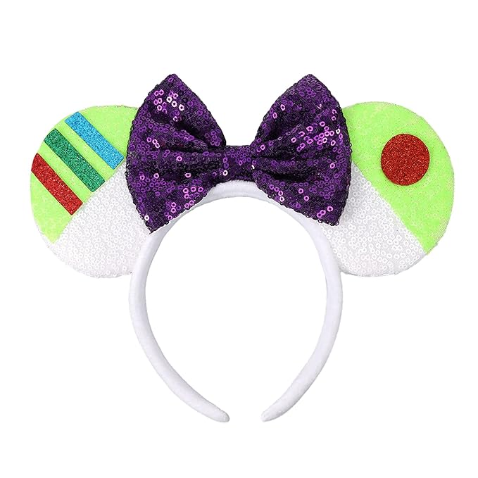 UNSPAZ Mouse Ears Headbands, Sequin Mouse Ears for Women Girls Boys, Shiny Bow Headband for Cosplay Party Decorations Hair Accessories (Green)