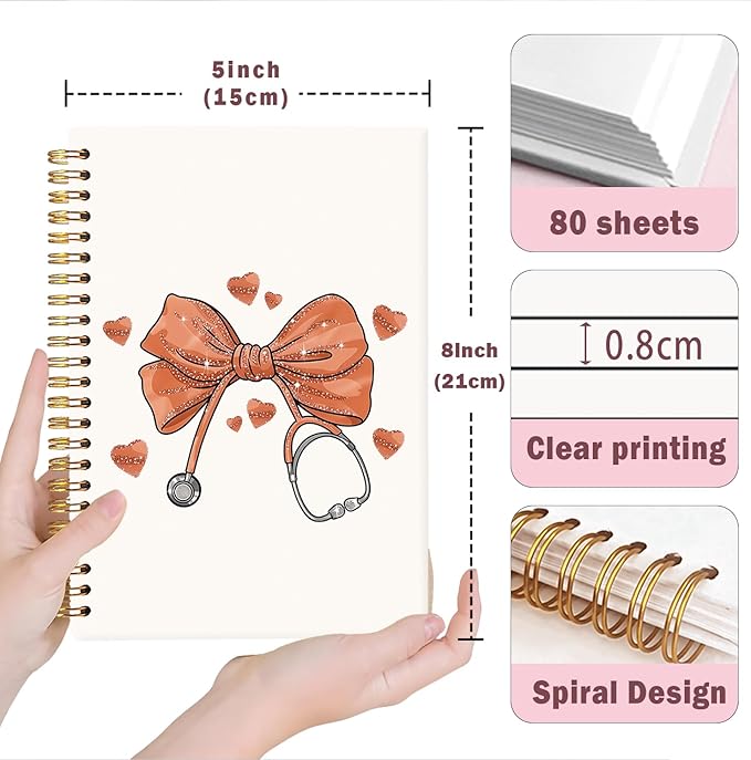 Lacama Bow Nurse Notebook Journal, Orange Nursing School Essentials, Nursing Student Graduation Gifts, Nurse Gifts for Women Nurse Appreciation Gift, Coquette Stuff Stethoscope Notebook