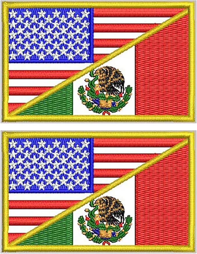 EmWoot 2PCS American Mexican Flag Patch Embroidered Morale Patch Military Tactical Patches Hook and Loop Applique Fastener