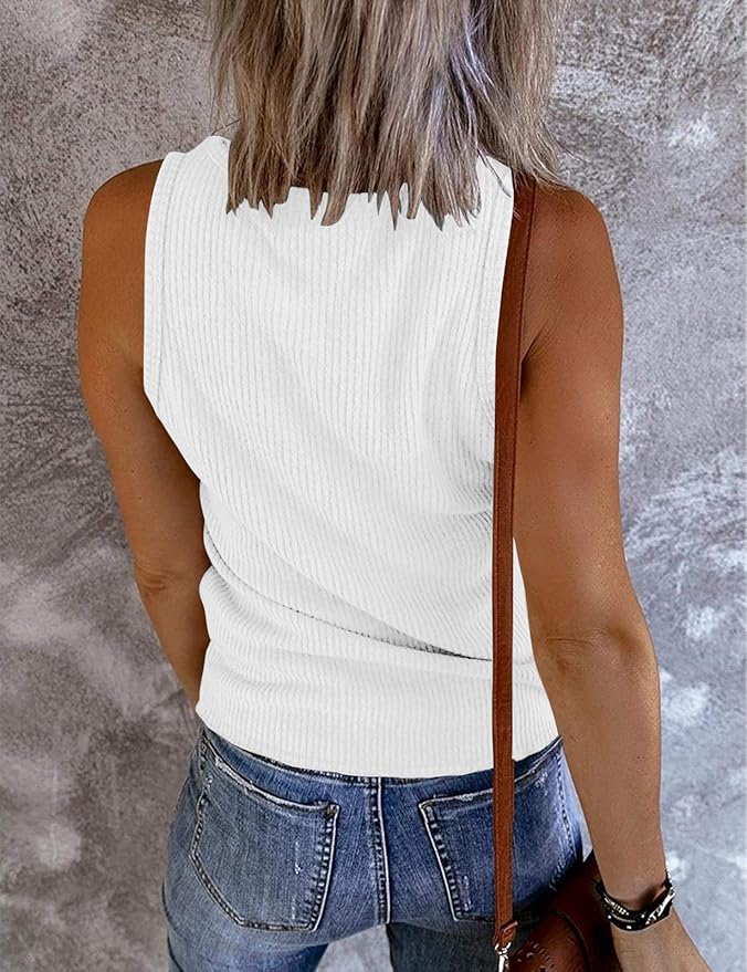 MEROKEETY Women's 2026 Summer Sleeveless Tank Tops V Neck Ribbed Dressy Casual Henley Shirts Button Loose Cami Tees